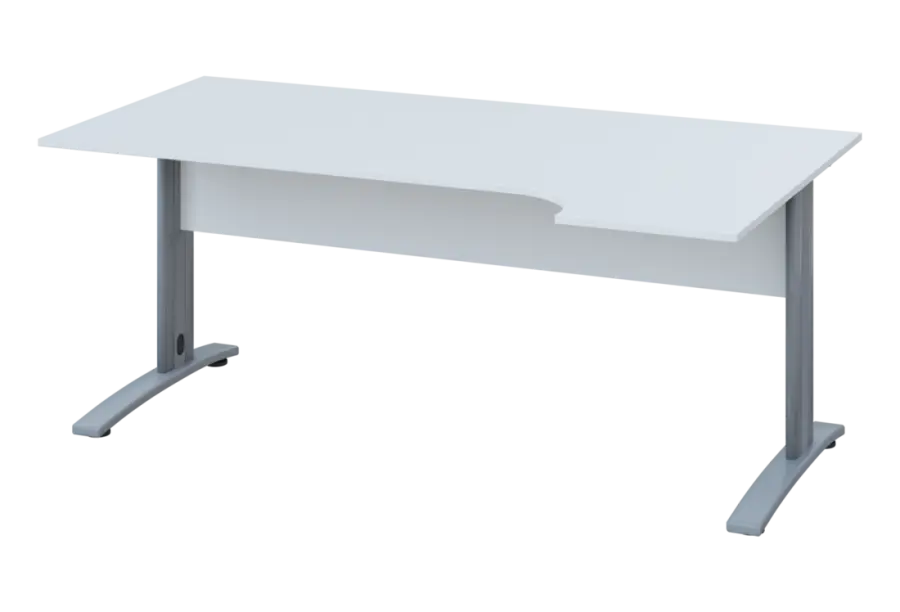 ERK 28 - 184 stůl kancelářský, rohový, pravý, kovová podnož stříbrná, deska 25 mm, široký 1800 mm, bílá